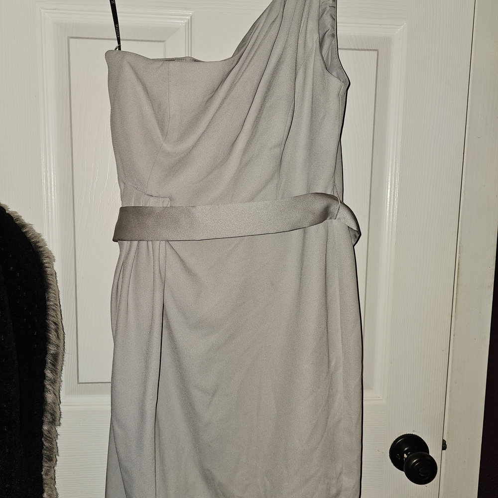 White by Vera Wang Gold Ruched One Shoulder Cocktail Dress